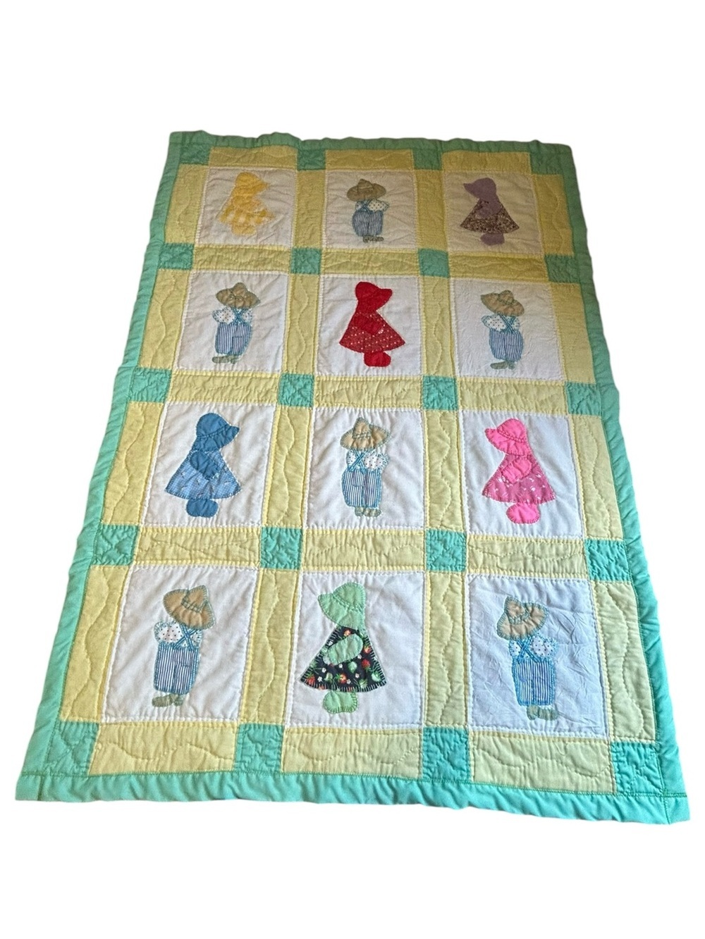 Vintage Handmade Sunbonnet Sue Quilt Blanket 55x39 Cottagecore - Picture 8 of 14